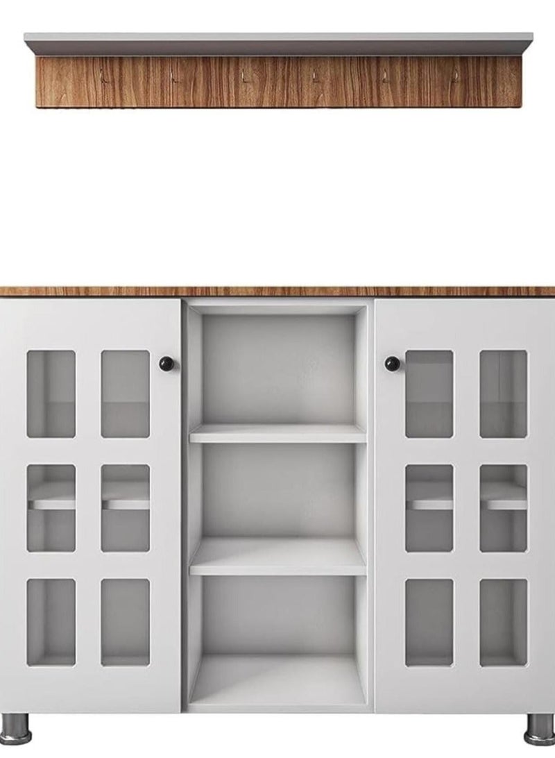 خزانة تخزين متعددة الأغراض لركن القهوة، خزانة جانبية للمطبخ بأرفف وأبواب، حامل فرن الميكروويف، منظم مطبخ للأواني والفواكه والخضروات - Image 5