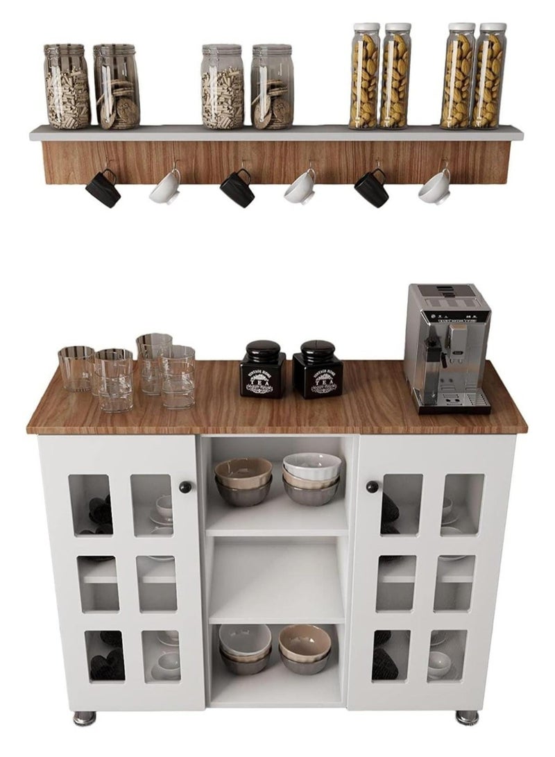 Multi-Purpose Coffee Corner Storage Cabinet, Kitchen Side Cabinet with Shelves and Doors, Microwave Oven Holder, Kitchen Organizer for Utensils, Fruits and Vegetables - Image 2