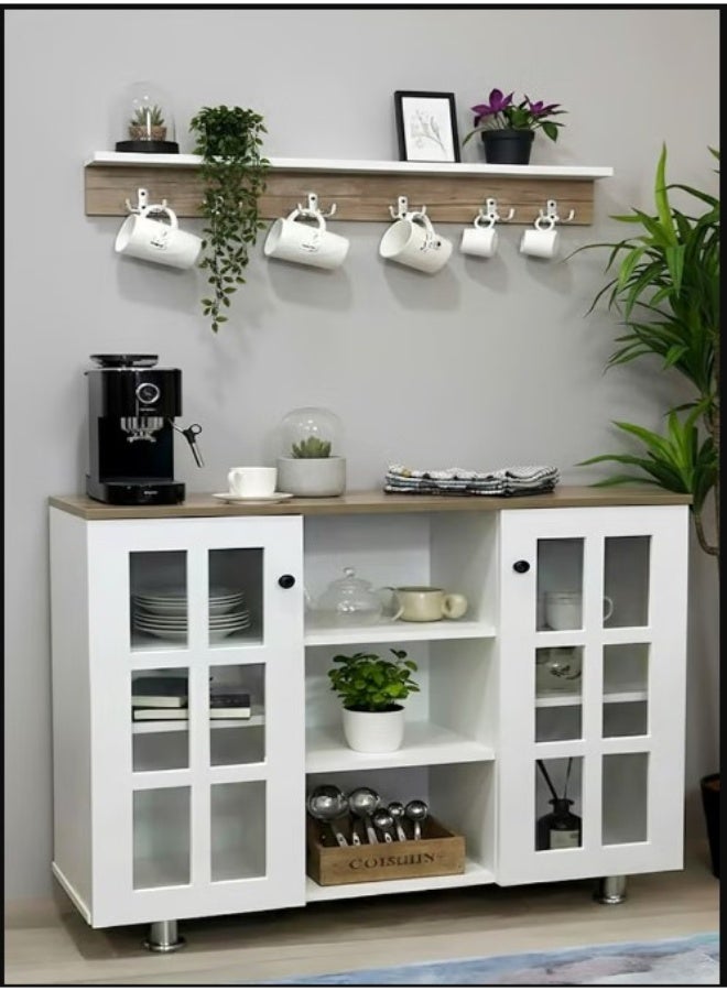 Multi-Purpose Coffee Corner Storage Cabinet, Kitchen Side Cabinet with Shelves and Doors, Microwave Oven Holder, Kitchen Organizer for Utensils, Fruits and Vegetables - Image 3