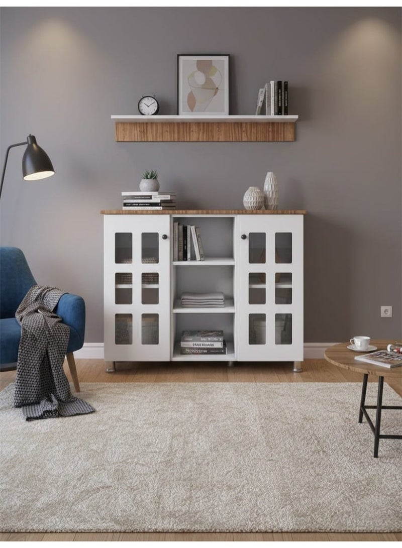 Multi-Purpose Coffee Corner Storage Cabinet, Kitchen Side Cabinet with Shelves and Doors, Microwave Oven Holder, Kitchen Organizer for Utensils, Fruits and Vegetables - Image 1