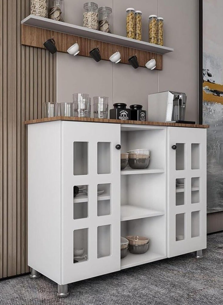 Multi-Purpose Coffee Corner Storage Cabinet, Kitchen Side Cabinet with Shelves and Doors, Microwave Oven Holder, Kitchen Organizer for Utensils, Fruits and Vegetables - Image 4