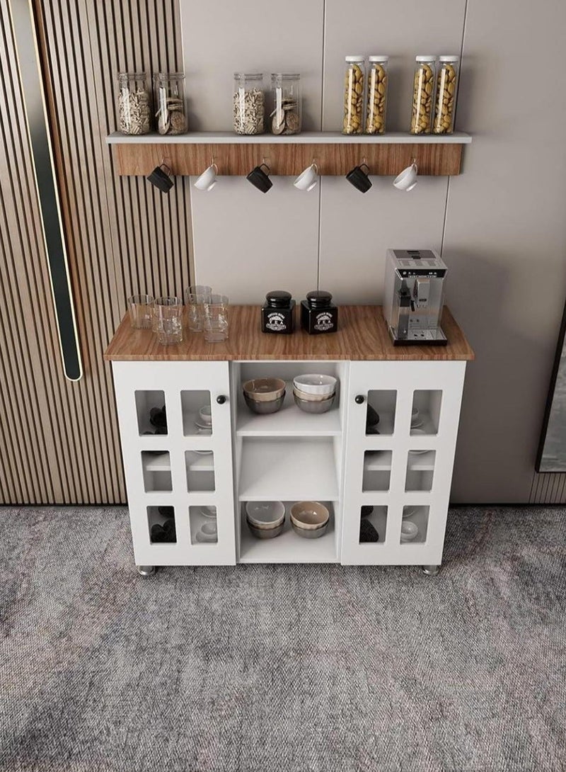 Multi-Purpose Coffee Corner Storage Cabinet, Kitchen Side Cabinet with Shelves and Doors, Microwave Oven Holder, Kitchen Organizer for Utensils, Fruits and Vegetables - Image 5