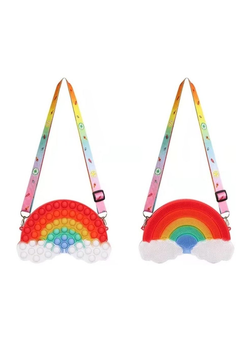 Pop Fidget Toys It Rainbow Shoulder Bag Pop Fidget Toys It Purse Popper Push Bubble Fidget Sensory Stress Release Toys for Kids School Supplies Bag