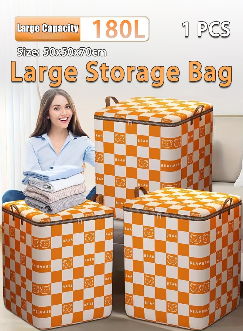 Large Capacity Storage Bag 180L – Foldable Clothes Organizer Storage Box with Durable Handle & Zipper, Waterproof Closet Organizer Bin for Clothes, Blankets, Bed Sheets, Pillows, Quilts & Toys – Foldable Fabric Storage Container for Bedroom, Wardrobe & Home Use (Orange) - Image 1