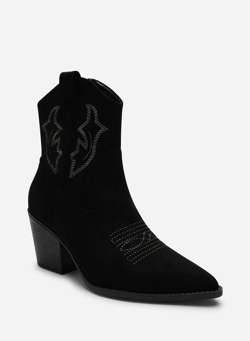 Where's That From Seraphina Black Suede Cowboy Boots Ankle Length Western Block Heel