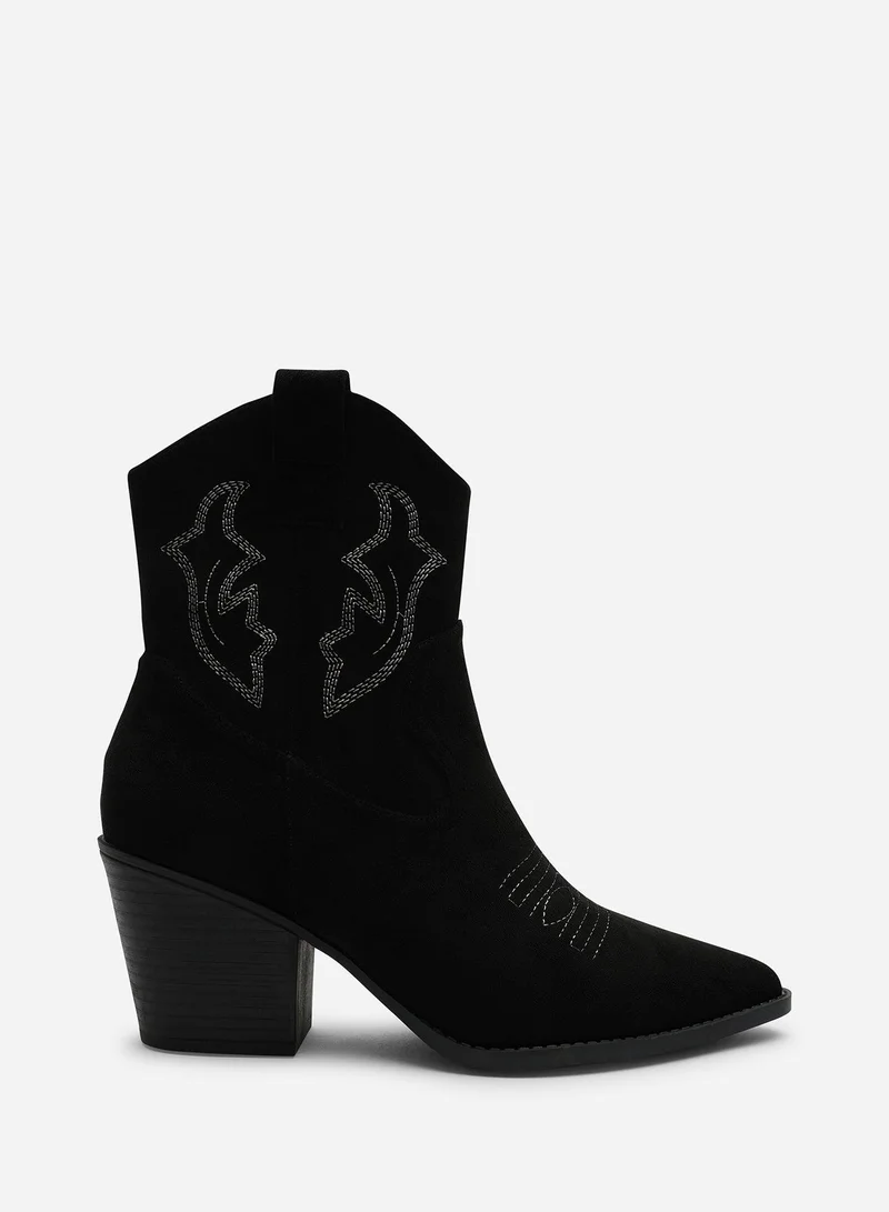 Where's That From Seraphina Black Suede Cowboy Boots Ankle Length Western Block Heel