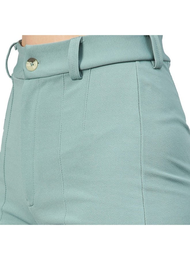 Kotty KOTTY Women Polyester Blend Green Solid Trousers(Light Moss Green,34)  - Image 4
