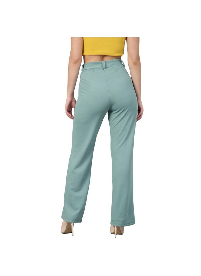 Kotty KOTTY Women Polyester Blend Green Solid Trousers(Light Moss Green,34)  - Image 3