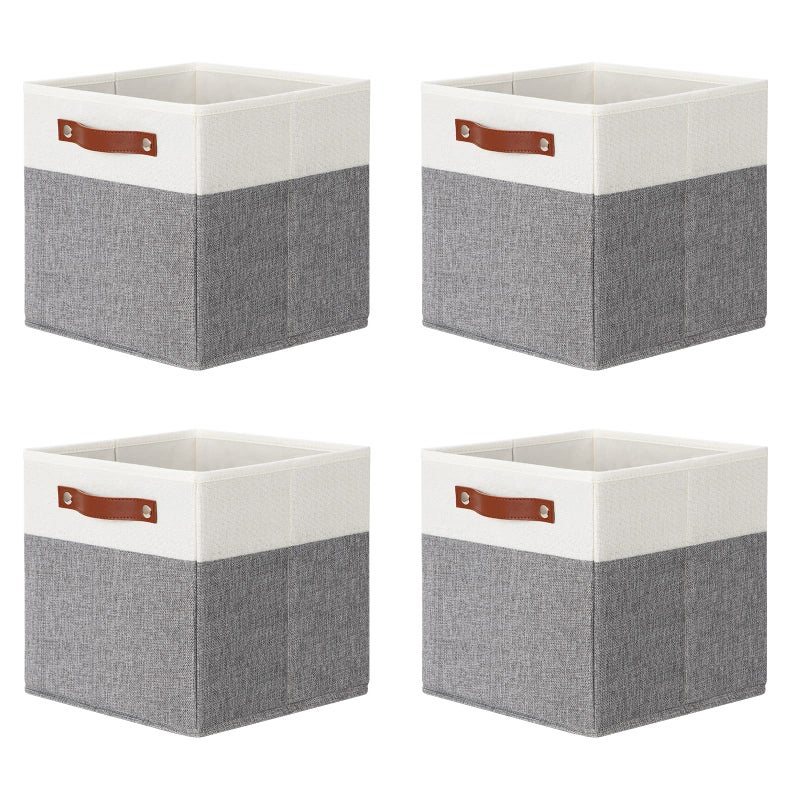 DULLEMELO 11x11 Storage Cubes Collapsible Sturdy Cube Storage Bins With Handles for OrganizingFabric Storage Cubes Baskets for Shelves Nursery Closet Home Organization and Storage WhiteGrey