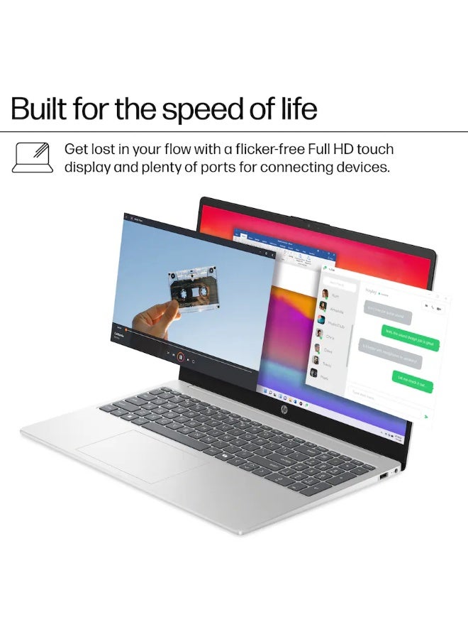 HP 15-FD0127DX Laptop -  15.6" Full HD Touch-Screen Laptop, Intel 13th Gen Core i7- 1355U, 16GB Memory,  512GB SSD, Intel Iris Xe Graphics, Window 11 Home English Natural Silver - Image 3
