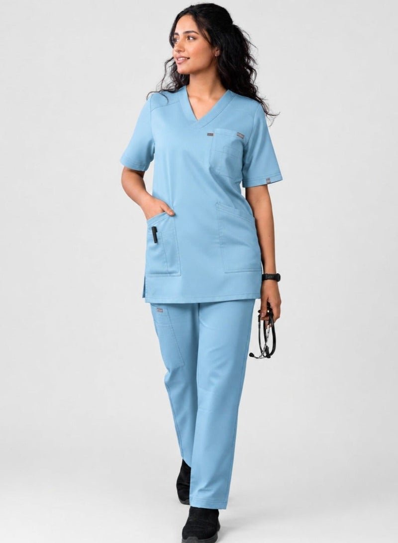 ZOZAZA Scrub Suit for Women, Medical Uniform for Nurses, Doctors & Dentists, Hospital, Clinic & OT Wear, 5 Pockets, V-Neck Top & Pant Set, Poly-Viscose Fabric Soft & Breathable - Image 1