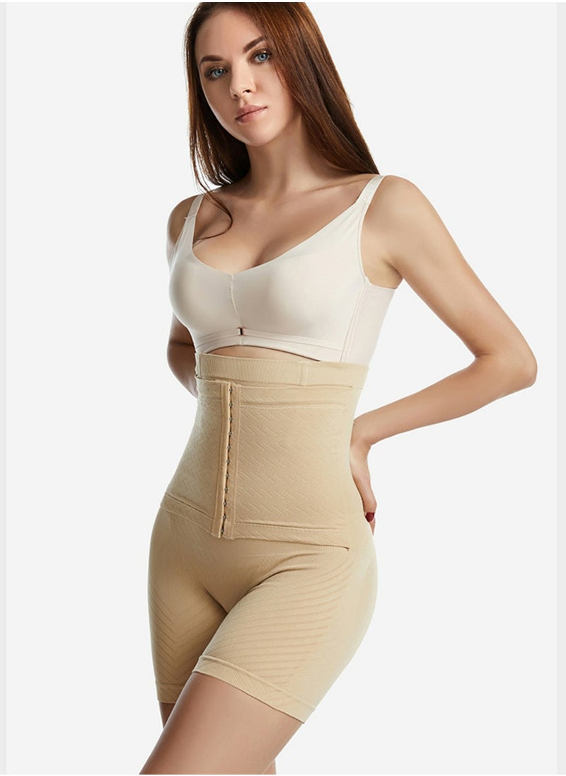 Loquat - Womens Body Shaper Tummy Control Buckled Underwear Boxer Briefs Solid Color Slim High Waist Hip Lift Shapewear Safety Underpants Beige - Image 1