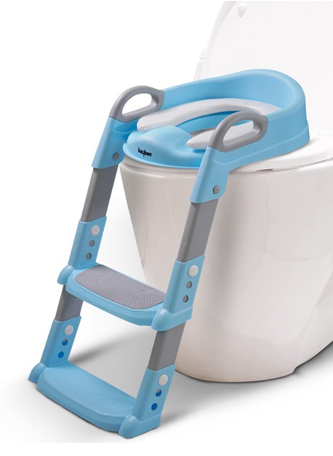 BAYBEE Aura Baby Potty Seat with Ladder for Western Toilets Kids Toilet Potty Training Seat for baby with Handle Cushion Kids Potty Chair Kids Potty Seat for Baby Kids 2 to 5 Years Boys Girls Blue  - Image 1