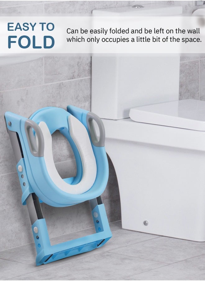 BAYBEE Aura Baby Potty Seat with Ladder for Western Toilets Kids Toilet Potty Training Seat for baby with Handle Cushion Kids Potty Chair Kids Potty Seat for Baby Kids 2 to 5 Years Boys Girls Blue  - Image 2
