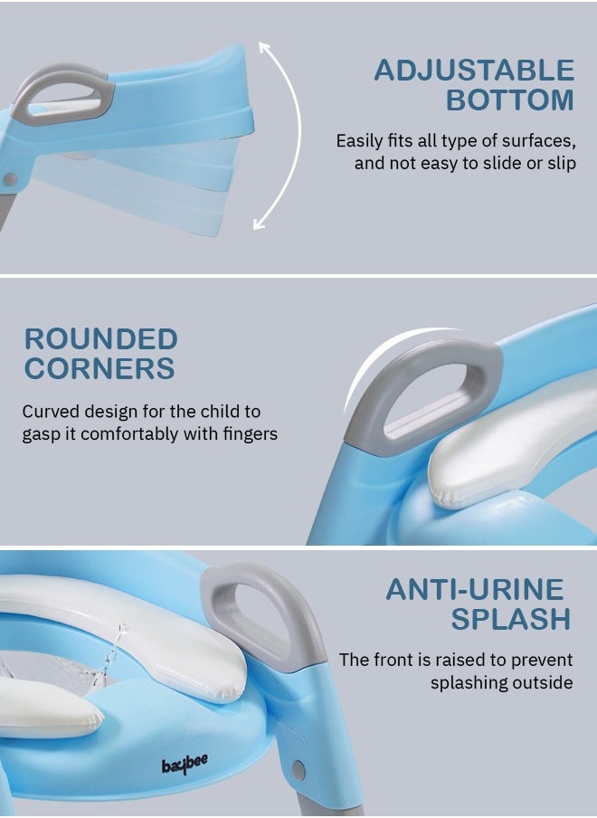 BAYBEE Aura Baby Potty Seat with Ladder for Western Toilets Kids Toilet Potty Training Seat for baby with Handle Cushion Kids Potty Chair Kids Potty Seat for Baby Kids 2 to 5 Years Boys Girls Blue  - Image 3