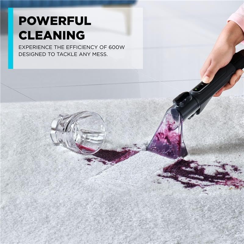 بلاك اند ديكر BLACK+DECKER 600W مكنسة لإزالة البقع متعددة الأسطح للسجاد، الأرائك، الأثاث، السلالم وداخل السيارات | مزيل بقع مع نظام خزان مزدوج، 5 أدوات إضافية، محلول تنظيف، لون أسود | BHSC600C-B5 - Image 3