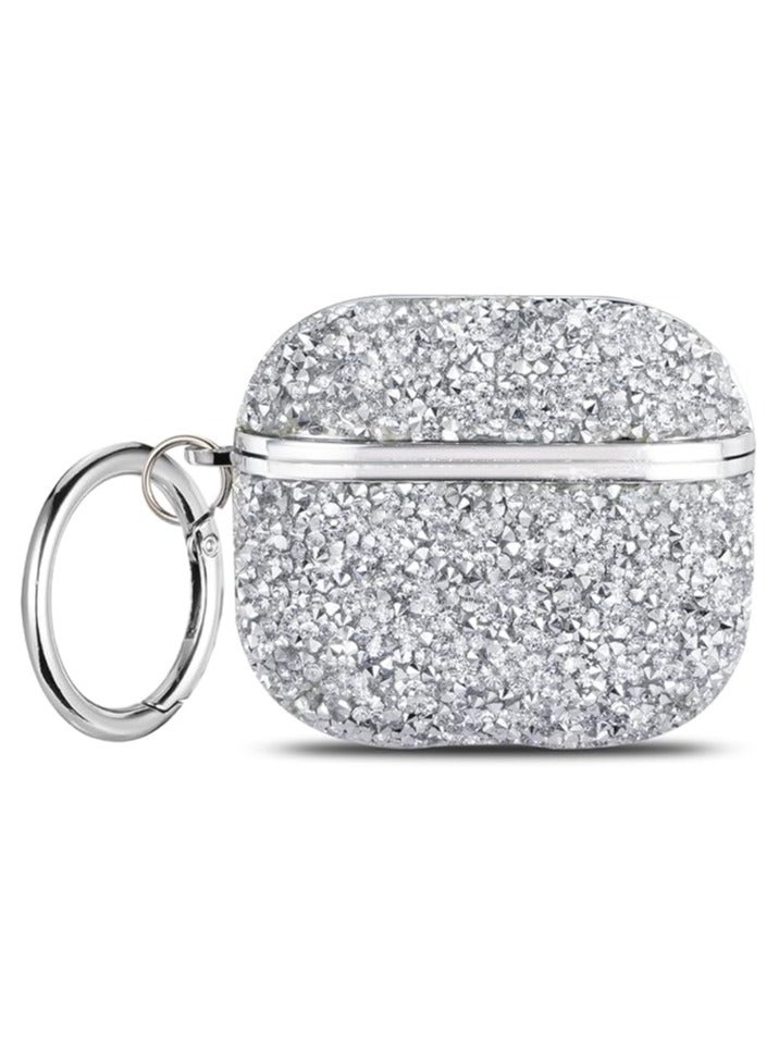 Compatible with AirPods 4 Case, Protective Glitter Hard PC Diamond Case, Compatible with AirPods 4 with Active Noise Cancelling for Women (Silver) 