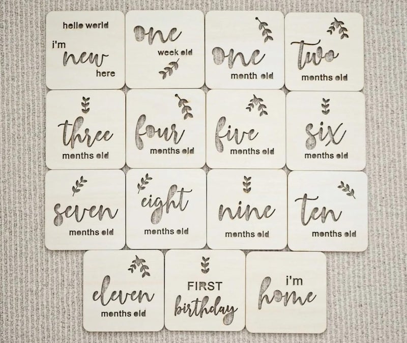 Curious Button Milestone Cards Set of 15 - Wood Discs - Wooden Cards First Year, Baby Milestone Discs, Baby Photoshoot Accessories - Image 3