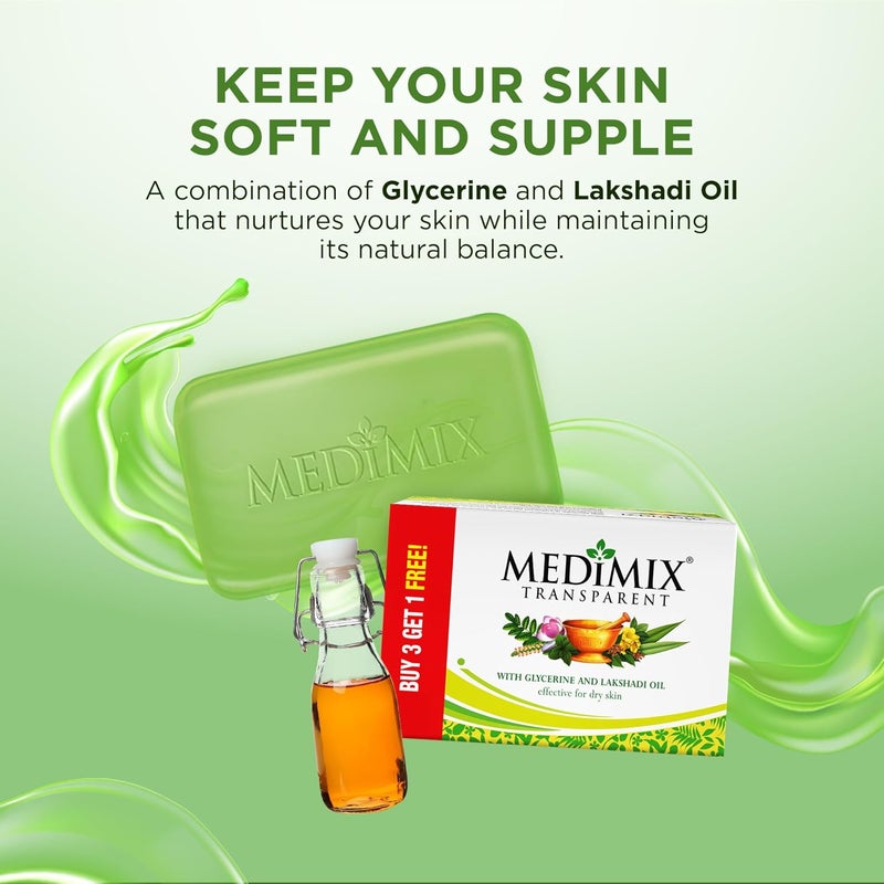 Medimix صابون الاستحمام الشفاف الأيورفيدي ميديمكس المصنوع تقليديًا 125 جرام 3 في 1 مجموعة مدمجة مع الجلسرين وزيت لاكشادي فعال للبشرة الجافة - Image 3
