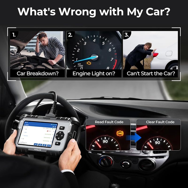 توب دون أداة مسح OBD2 من TOPDON ArtiDiag500؛ أداة تشخيص سيارات متعددة الأنظمة (زيت، دواسة الوقود، نظام التحكم في الوقود، نظام مراقبة ضغط الإطارات، نظام إدارة البطارية، نظام الفرامل الإلكترونية)؛ تحديثات مجانية مدى الحياة، وإمكانية قراءة رقم تسجيل ا - Image 2