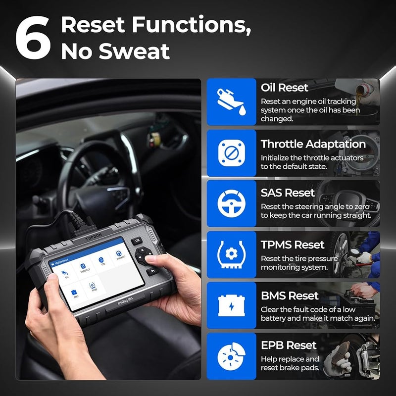توب دون أداة مسح OBD2 من TOPDON ArtiDiag500؛ أداة تشخيص سيارات متعددة الأنظمة (زيت، دواسة الوقود، نظام التحكم في الوقود، نظام مراقبة ضغط الإطارات، نظام إدارة البطارية، نظام الفرامل الإلكترونية)؛ تحديثات مجانية مدى الحياة، وإمكانية قراءة رقم تسجيل ا - Image 4