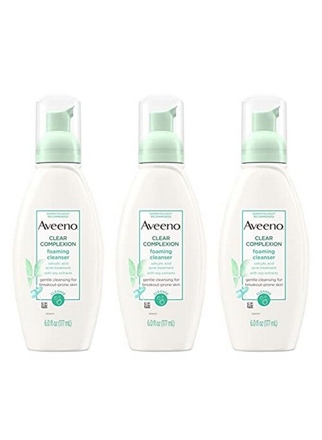 Clear Complexion Foaming Oilfree Facial Cleanser With Salicylic Acid Acne Medication For Breakoutprone Skin & Soy Extracts Hypoallergenic & Noncomedogenic 6 Fl Oz Pack Of 3