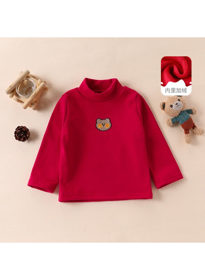 Versatile Mid-high Neck Fleece T-shirt] Boys' Autumn/winter Stylish Base Layer Children's Fashion Chinese New Year Outfit - Image 2