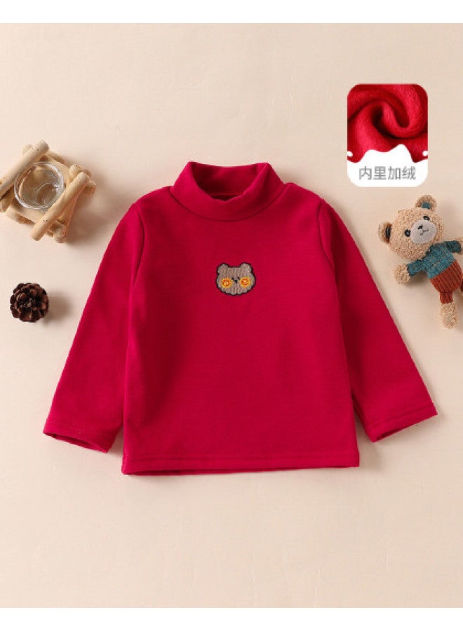 Versatile Mid-high Neck Fleece T-shirt] Boys' Autumn/winter Stylish Base Layer Children's Fashion Chinese New Year Outfit - Image 1