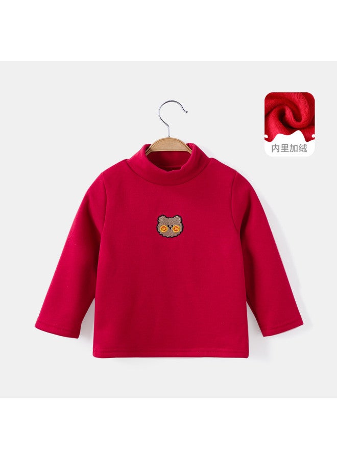 Versatile Mid-high Neck Fleece T-shirt] Boys' Autumn/winter Stylish Base Layer Children's Fashion Chinese New Year Outfit - Image 3