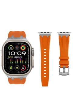 for Apple Watch Ultra 2 Band 49mm 45mm 44mm 42mm for Men, Liquid Silicone Rubber Band for iWatch Ultra/Ultra 2 SE Series 9 8 7 6 5 4, Sports Enthusiasts AP Strap with Stainless Steel Adapter- Orange
