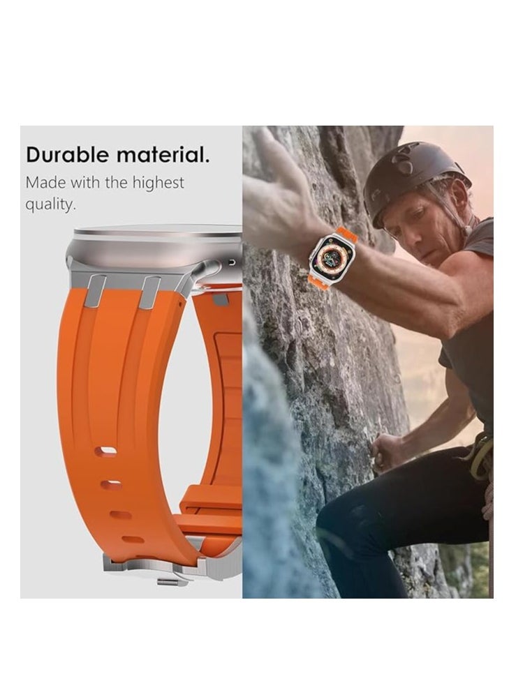Watch - for Apple Watch Ultra 2 Band 49mm 45mm 44mm 42mm for Men, Liquid Silicone Rubber Band for iWatch Ultra/Ultra 2 SE Series 9 8 7 6 5 4, Sports Enthusiasts AP Strap with Stainless Steel Adapter- Orange - Image 1