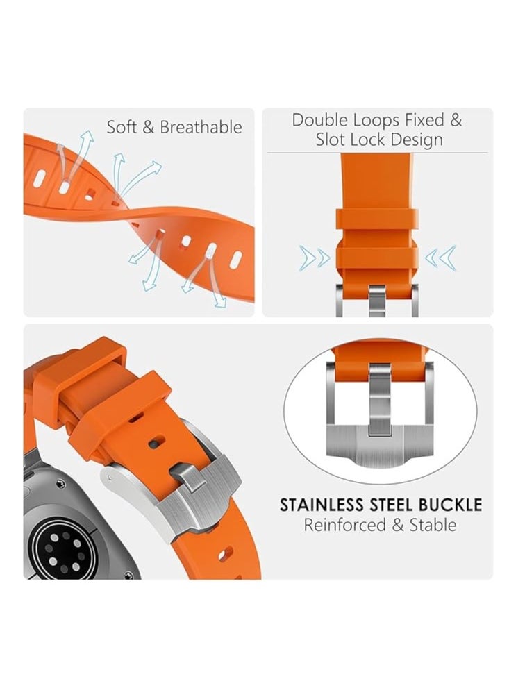 Watch - for Apple Watch Ultra 2 Band 49mm 45mm 44mm 42mm for Men, Liquid Silicone Rubber Band for iWatch Ultra/Ultra 2 SE Series 9 8 7 6 5 4, Sports Enthusiasts AP Strap with Stainless Steel Adapter- Orange - Image 1
