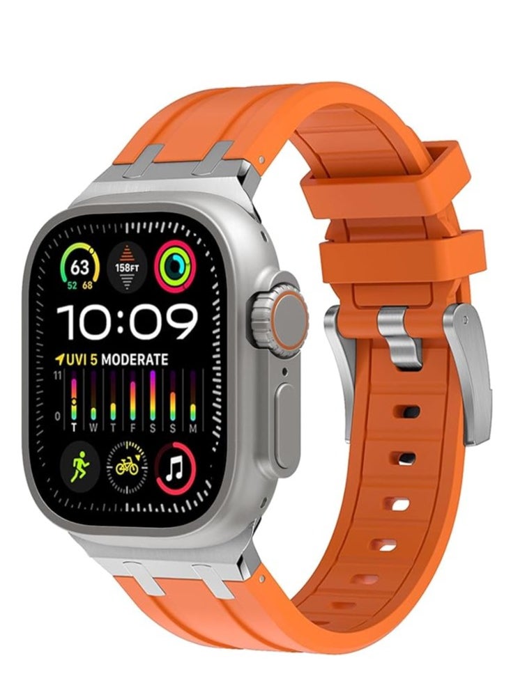 Watch - for Apple Watch Ultra 2 Band 49mm 45mm 44mm 42mm for Men, Liquid Silicone Rubber Band for iWatch Ultra/Ultra 2 SE Series 9 8 7 6 5 4, Sports Enthusiasts AP Strap with Stainless Steel Adapter- Orange - Image 1