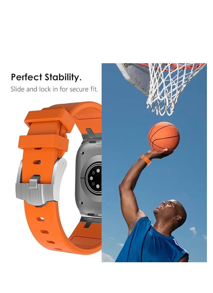 Watch - for Apple Watch Ultra 2 Band 49mm 45mm 44mm 42mm for Men, Liquid Silicone Rubber Band for iWatch Ultra/Ultra 2 SE Series 9 8 7 6 5 4, Sports Enthusiasts AP Strap with Stainless Steel Adapter- Orange - Image 1