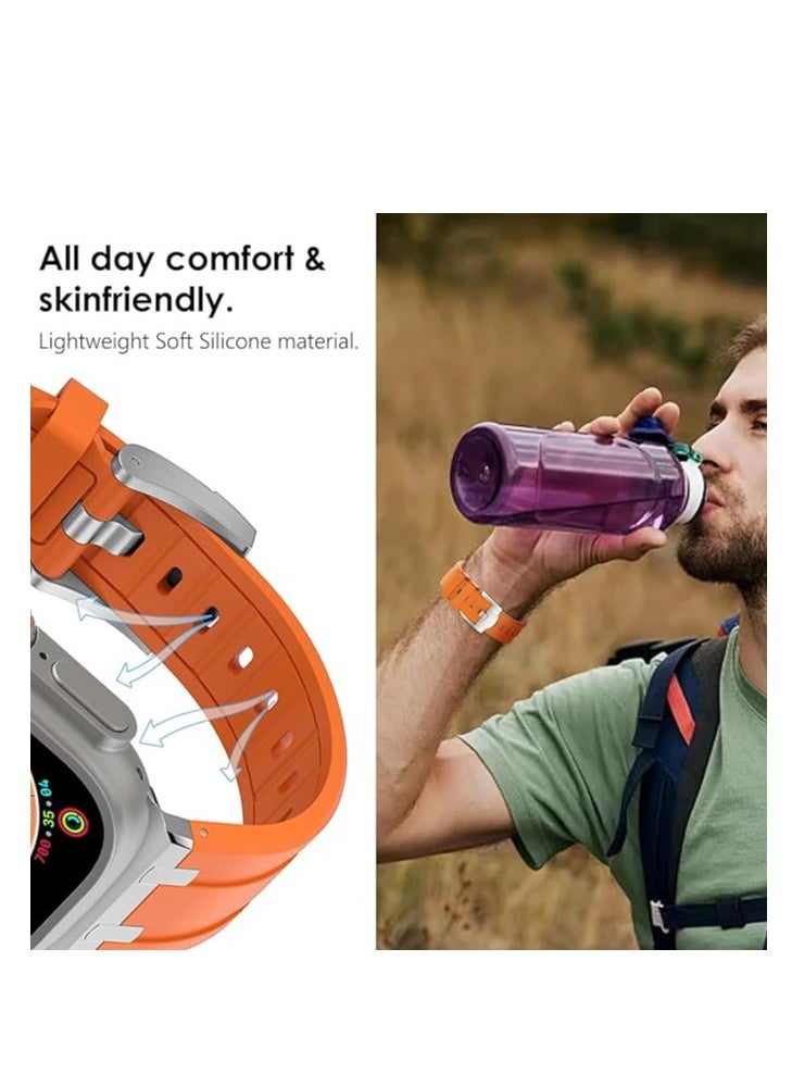 Watch - for Apple Watch Ultra 2 Band 49mm 45mm 44mm 42mm for Men, Liquid Silicone Rubber Band for iWatch Ultra/Ultra 2 SE Series 9 8 7 6 5 4, Sports Enthusiasts AP Strap with Stainless Steel Adapter- Orange - Image 1