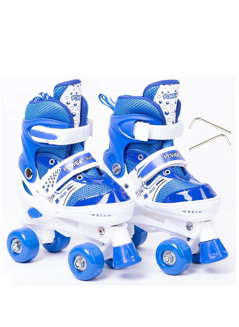 POWER - Adjustable Roller Skate Shoes 2-Rows 4-Wheels, Blue/White, Size Meduim 35-38 - Image 1