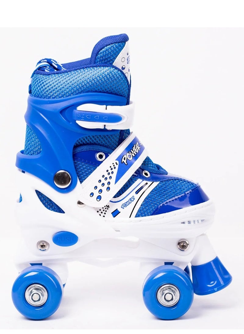 POWER - Adjustable Roller Skate Shoes 2-Rows 4-Wheels, Blue/White, Size Meduim 35-38 - Image 1