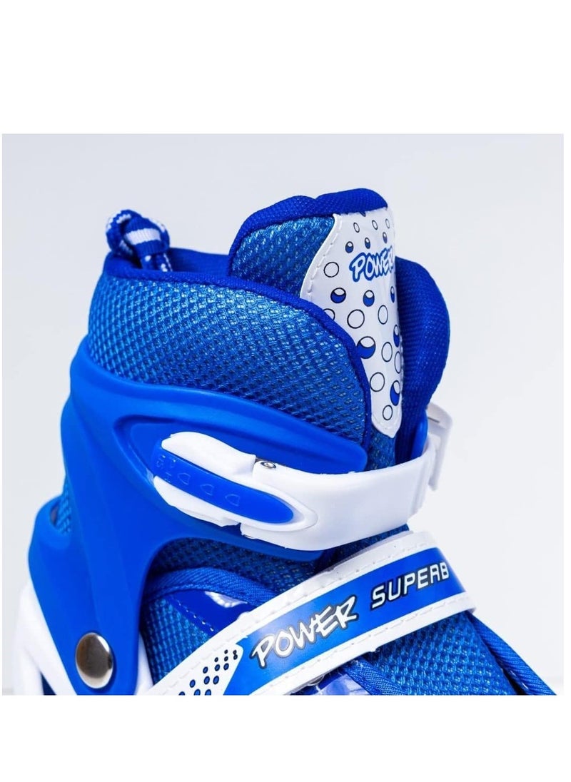POWER - Adjustable Roller Skate Shoes 2-Rows 4-Wheels, Blue/White, Size Meduim 35-38 - Image 1