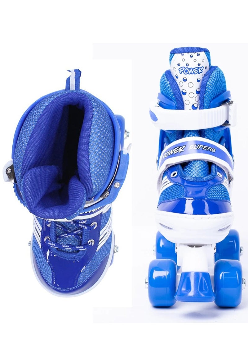 POWER - Adjustable Roller Skate Shoes 2-Rows 4-Wheels, Blue/White, Size Meduim 35-38 - Image 1