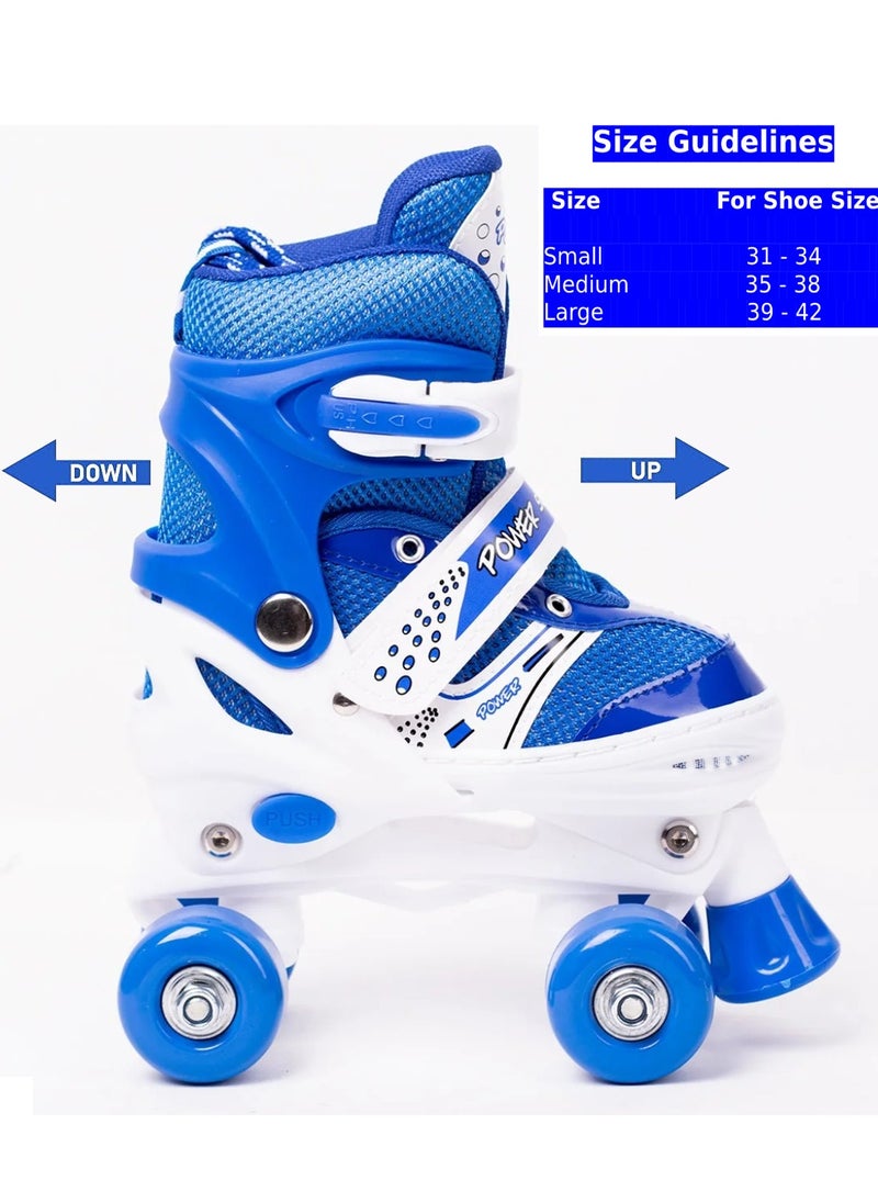 POWER - Adjustable Roller Skate Shoes 2-Rows 4-Wheels, Blue/White, Size Meduim 35-38 - Image 1
