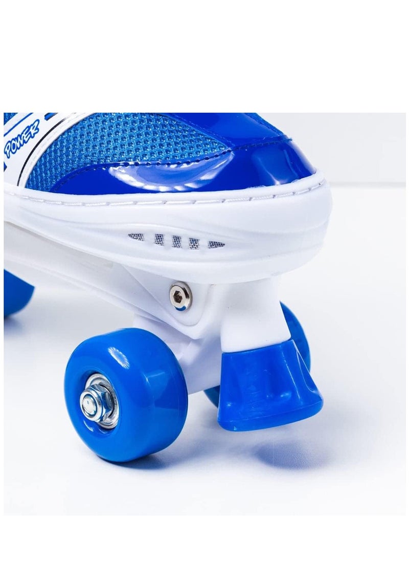 POWER - Adjustable Roller Skate Shoes 2-Rows 4-Wheels, Blue/White, Size Meduim 35-38 - Image 1