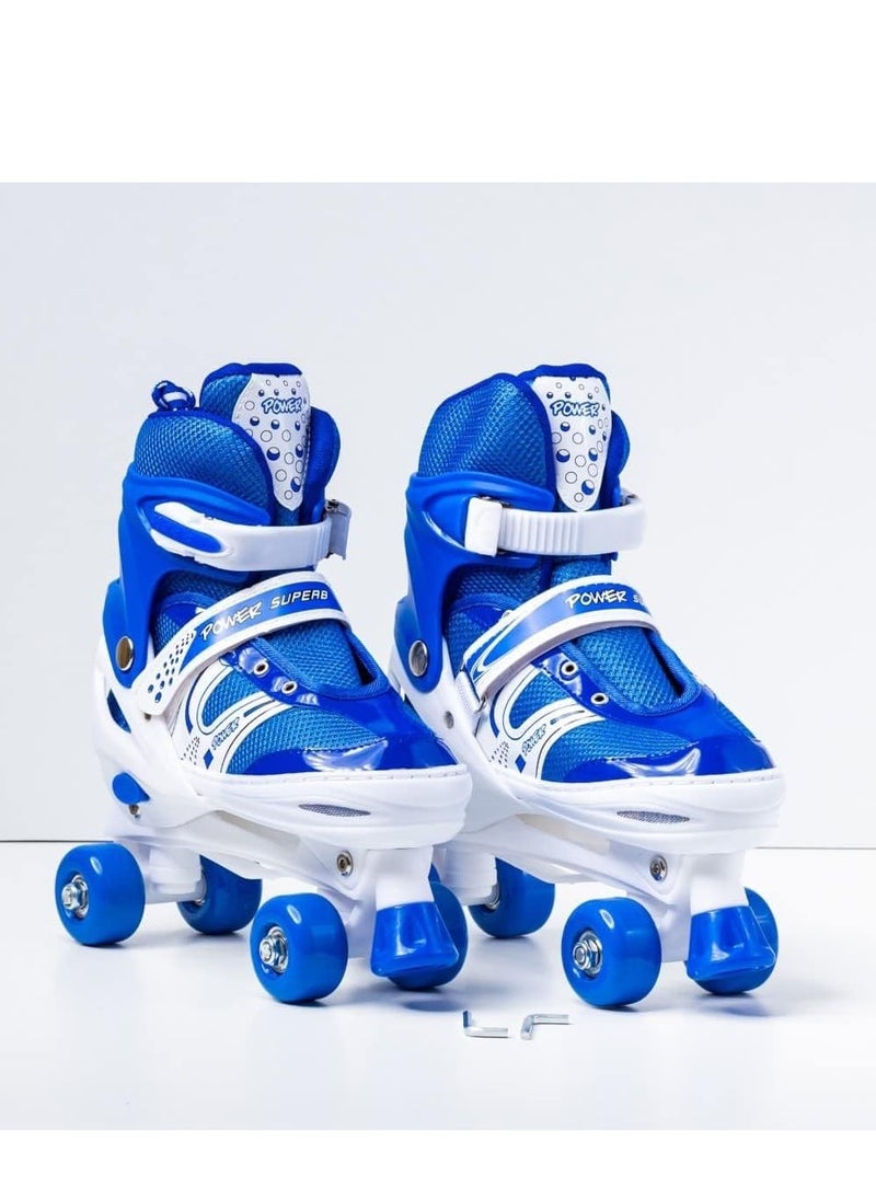 POWER - Adjustable Roller Skate Shoes 2-Rows 4-Wheels, Blue/White, Size Meduim 35-38 - Image 1