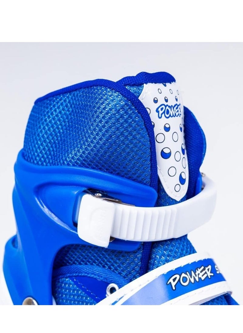 POWER - Adjustable Roller Skate Shoes 2-Rows 4-Wheels, Blue/White, Size Meduim 35-38 - Image 1