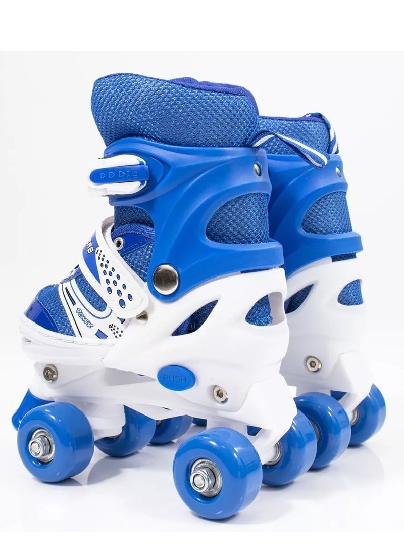 POWER - Adjustable Roller Skate Shoes 2-Rows 4-Wheels, Blue/White, Size Meduim 35-38 - Image 1