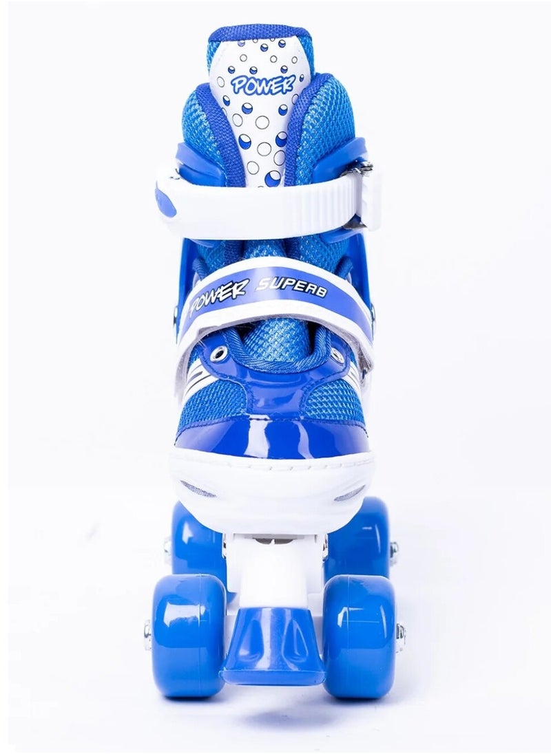POWER - Adjustable Roller Skate Shoes 2-Rows 4-Wheels, Blue/White, Size Meduim 35-38 - Image 1