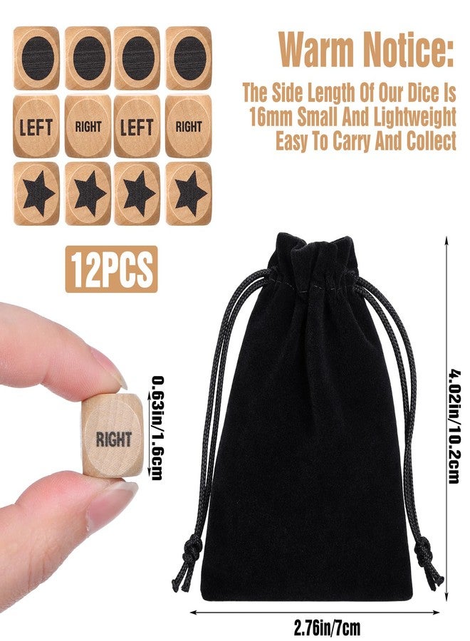 Sibba 12 Pcs Left Right Center Game Dice, 16mm Fun Left Right Roll Dice Game Set Wooden Dices with Drawstring Bag, Standard Size 6 Sided for Games Dices Accessories - Image 2