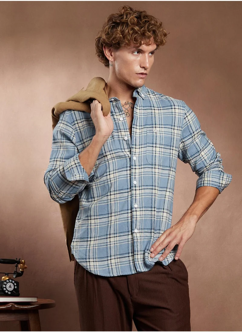 Campus Sutra Campus Sutra Men's Baby Blue Shadow-Graph Regular Shirt For Casual Wear | Spread Collar | Long Cuffed Sleeves | Button Closure | Shirt Crafted With Comfort Fit For Everyday Wear