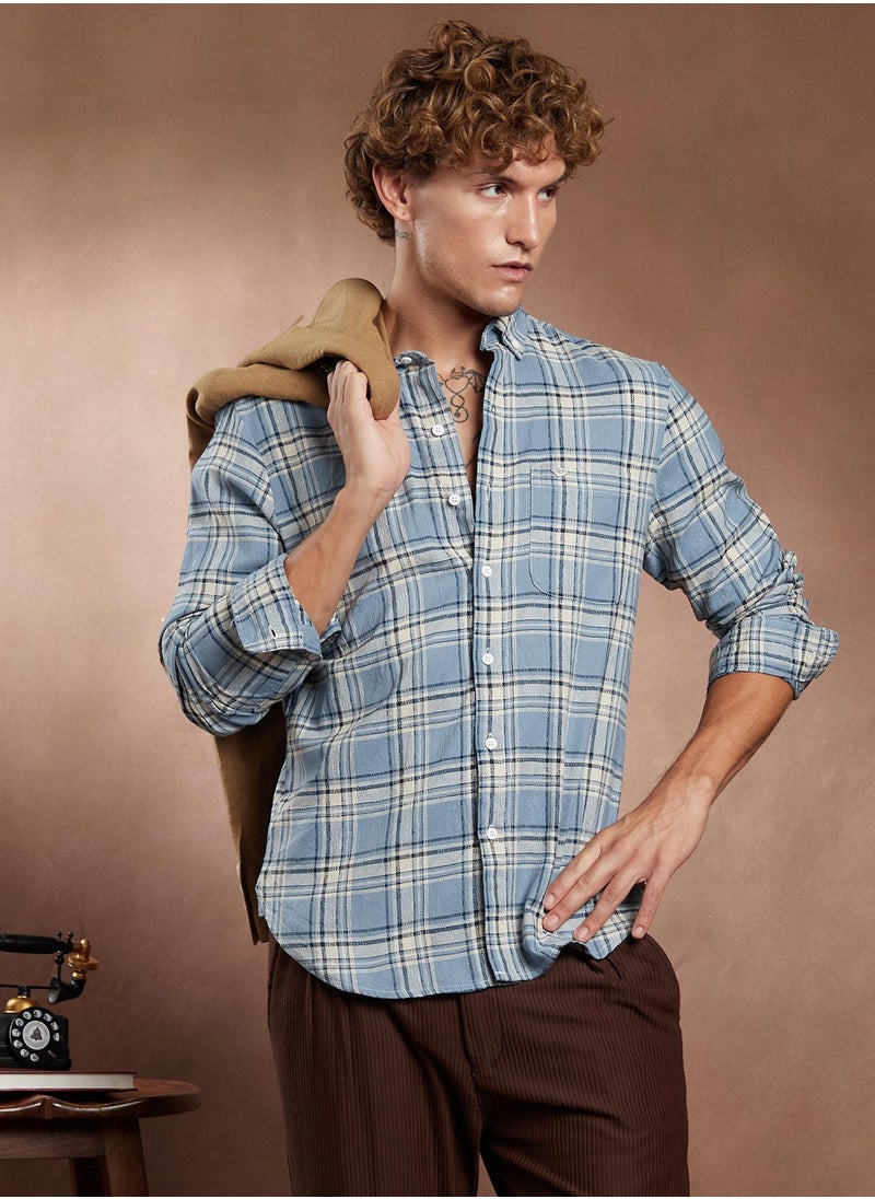 Campus Sutra Campus Sutra Men's Baby Blue Shadow-Graph Regular Shirt For Casual Wear | Spread Collar | Long Cuffed Sleeves | Button Closure | Shirt Crafted With Comfort Fit For Everyday Wear  - Image 1