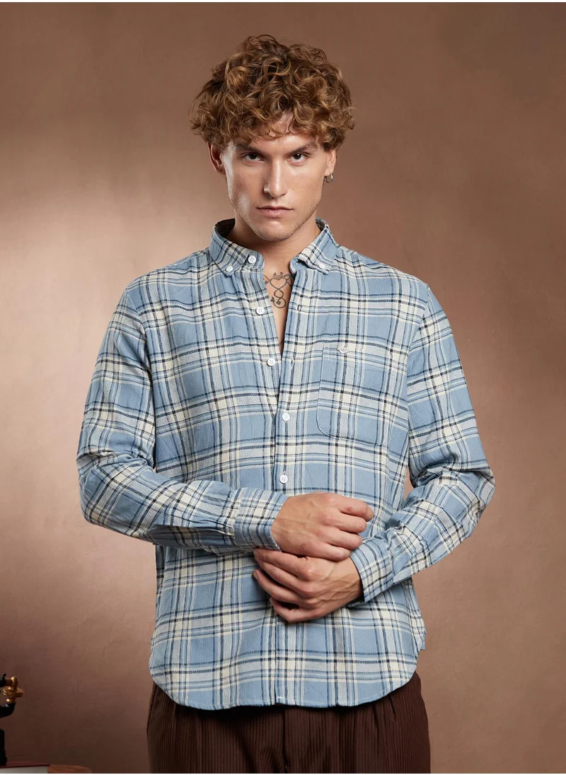 Campus Sutra Campus Sutra Men's Baby Blue Shadow-Graph Regular Shirt For Casual Wear | Spread Collar | Long Cuffed Sleeves | Button Closure | Shirt Crafted With Comfort Fit For Everyday Wear