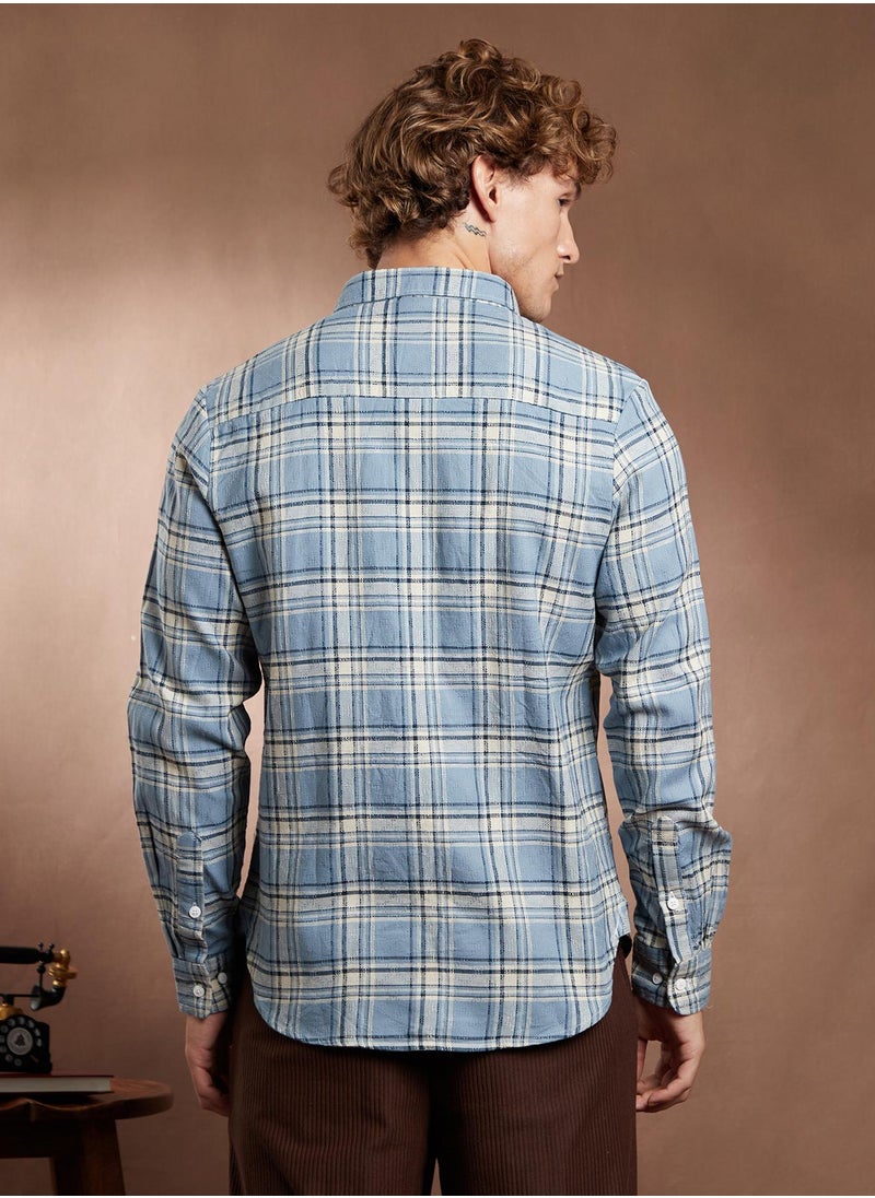 Campus Sutra Campus Sutra Men's Baby Blue Shadow-Graph Regular Shirt For Casual Wear | Spread Collar | Long Cuffed Sleeves | Button Closure | Shirt Crafted With Comfort Fit For Everyday Wear  - Image 5